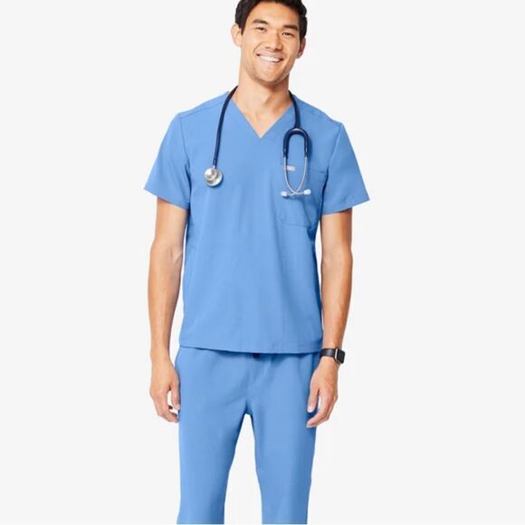 FIGS Chisec™ Three-Pocket Scrub Top NWT S Ceil Blue - Picture 2 of 8